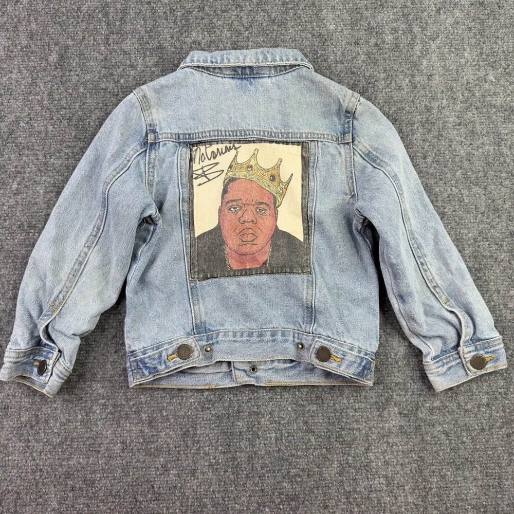 Cotton On Kids Notorious BIG Denim Jacket 3-4 Snap Button Hip Hip Rap Streetwear